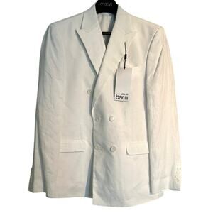 Bar III Men’s Slim Fit Double-Breasted Sport Coat Blazer, White, 100% Linen, 38R